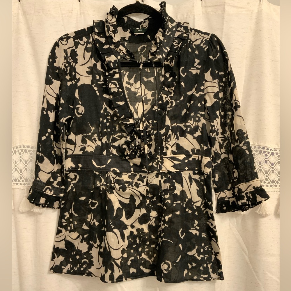 Vintage Y2k J. Crew Black & White 3/4 Sleeve V-Neck Tunic Women’s Size 6 Small
